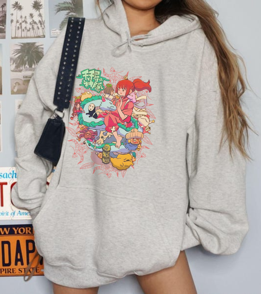 Spirited Away Characters Collage Hoodie – 100% Cotton Studio Ghibli Anime Pullover