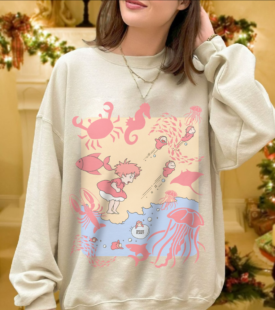 Ponyo Sea World Sweatshirt – 100% Cotton Studio Ghibli Ocean Anime Pullover