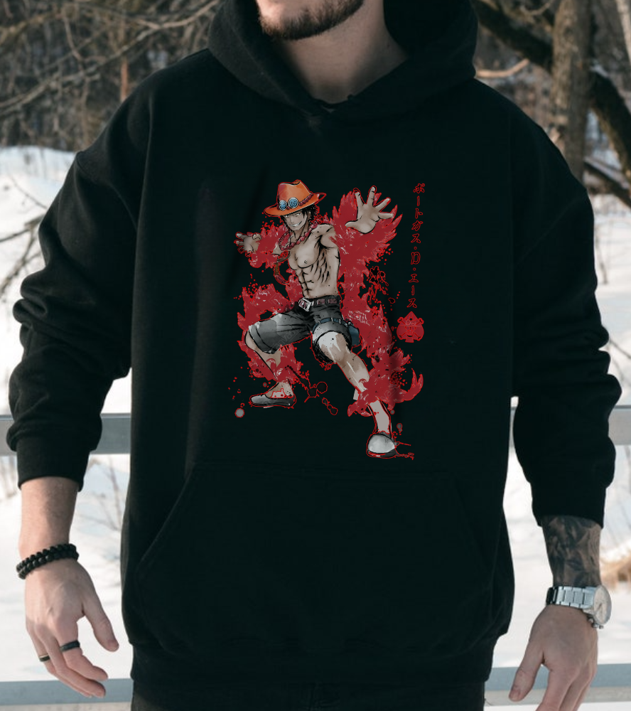 Portgas D. Ace Hoodie – 100% Cotton One Piece Anime Pullover for Fire Fist Fans