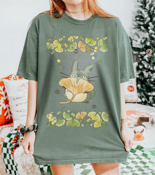 Totoro Flowers Dream T-Shirt – 100% Cotton Gildan 5000 | Studio Ghibli Aesthetic Anime Tee