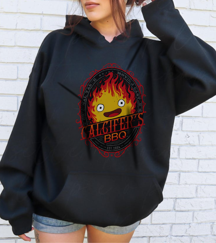 Calcifer BBQ Demon Flame Hoodie – 100% Cotton Studio Ghibli Funny Anime Hoodie