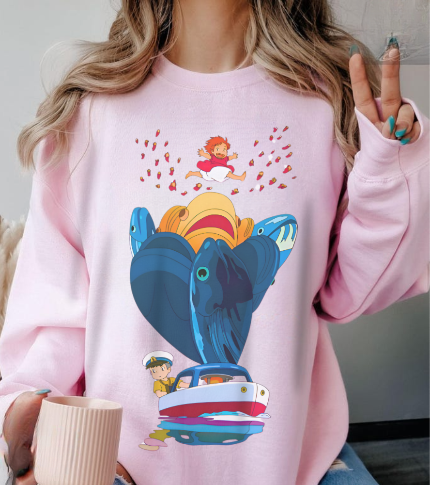 Ponyo and Sosuke Sea Dreams Sweatshirt – 100% Cotton Studio Ghibli Anime Pullover