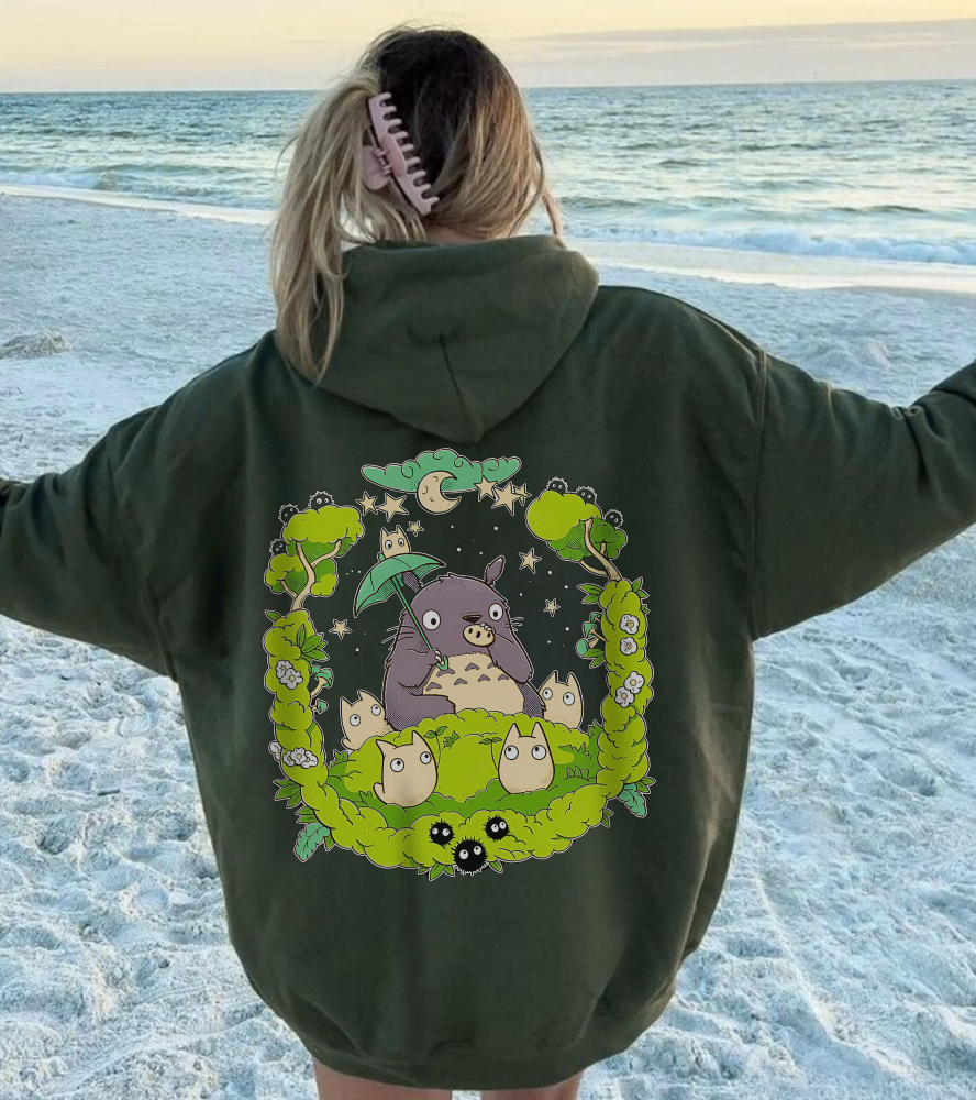 Totoro Forest Magic Back Print Hoodie – 100% Cotton Studio Ghibli Hoodie with Totoro Design