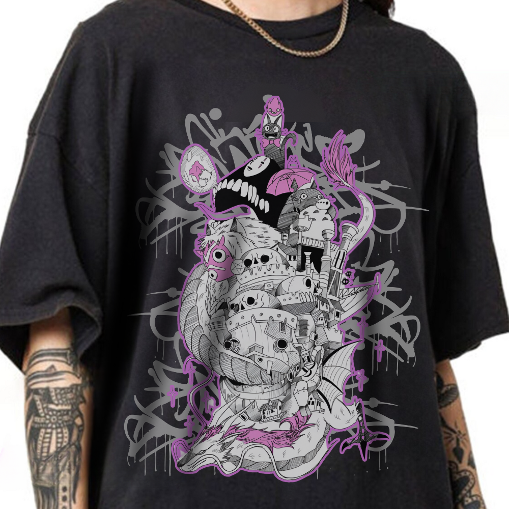 Studio Ghibli Art Deco T-Shirt | Anime Cotton Graphic Tee