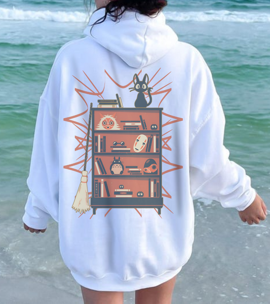 Jiji Back Print Hoodie – 100% Cotton Gildan 18500 | Kiki’s Delivery Service Studio Ghibli Anime Hoodie