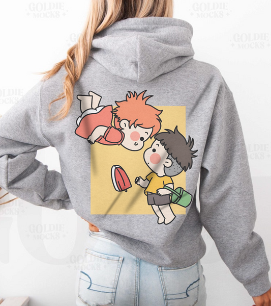 Ponyo & Sosuke Back Print Hoodie – 100% Cotton Gildan 18500 | Studio Ghibli Anime