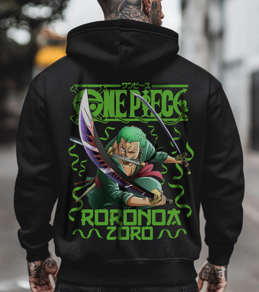 Roronoa Zoro Back Print Hoodie – One Piece Sword Style 100% Cotton Anime Hoodie