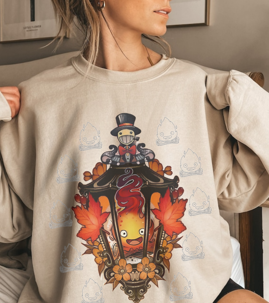 Calcifer Sweatshirt – 100% Cotton Howl's Moving Castle Studio Ghibli Cozy Pullover