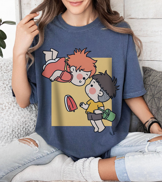 Ponyo & Sosuke T-Shirt – 100% Cotton Gildan 5000 | Studio Ghibli Anime Tee