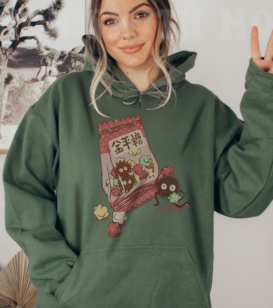 Soot Sprites Candy Hoodie – 100% Cotton Studio Ghibli Anime Hoodie for Fans