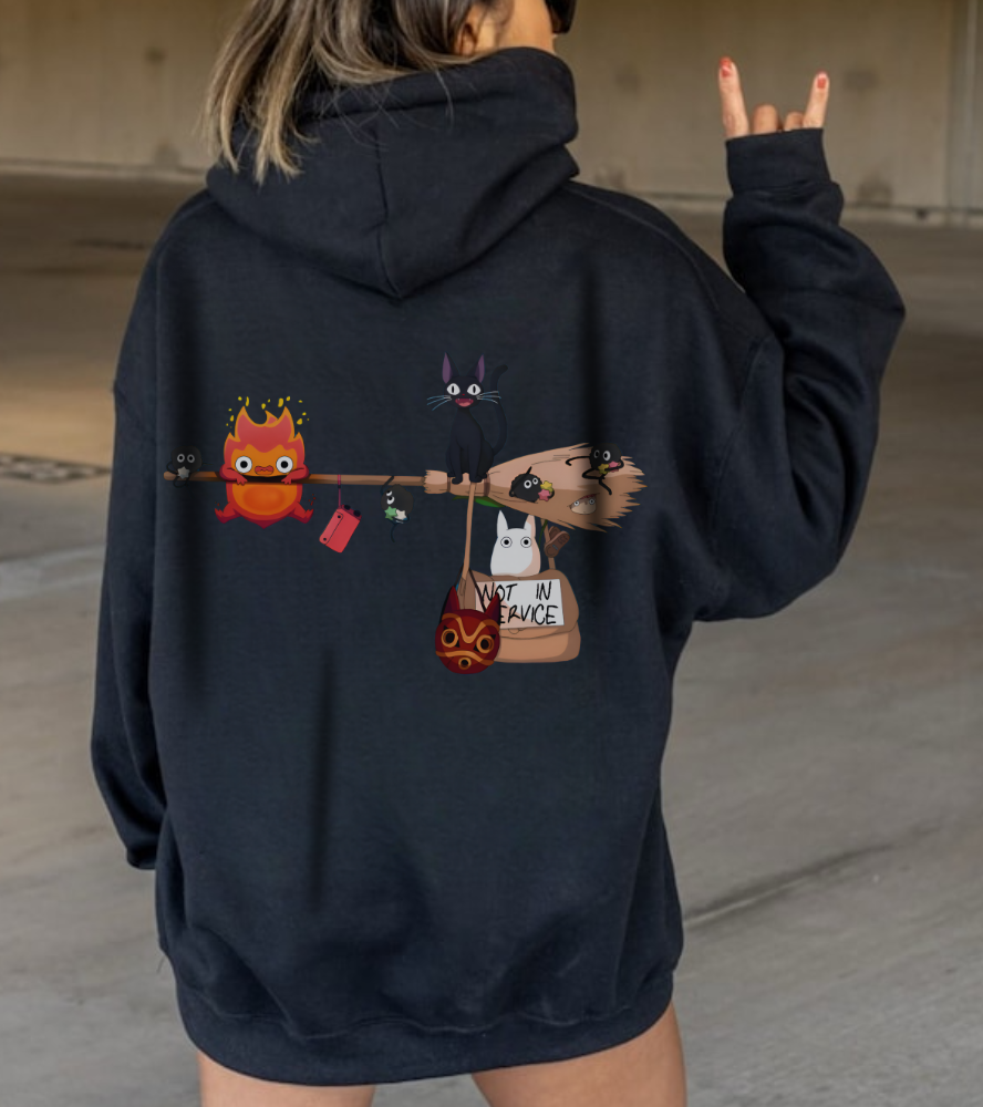 Calcifer Jiji Soot Sprites Back Print Hoodie – 100% Cotton Studio Ghibli Anime Hoodie