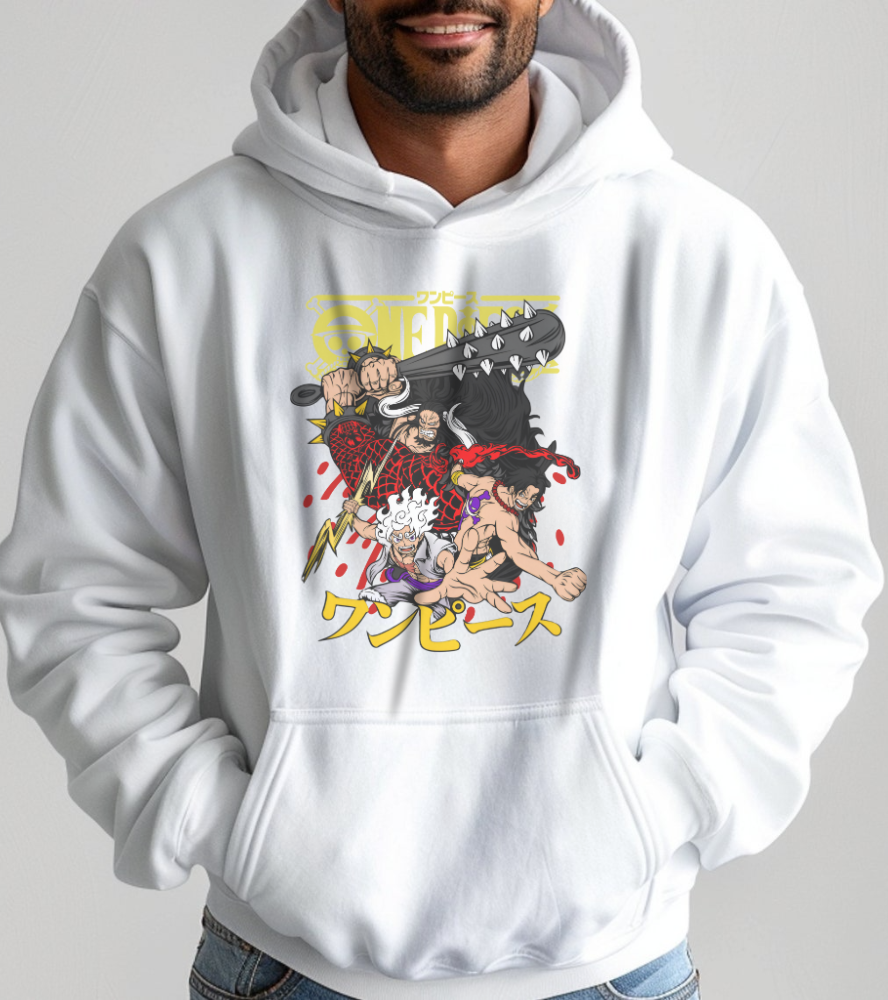 Kaido, Luffy & Ace Hoodie – 100% Cotton One Piece Anime Pullover for True Fans