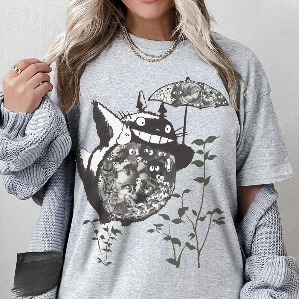 Totoro Black and White T-Shirt 100% Cotton | Studio Ghibli Anime Tee