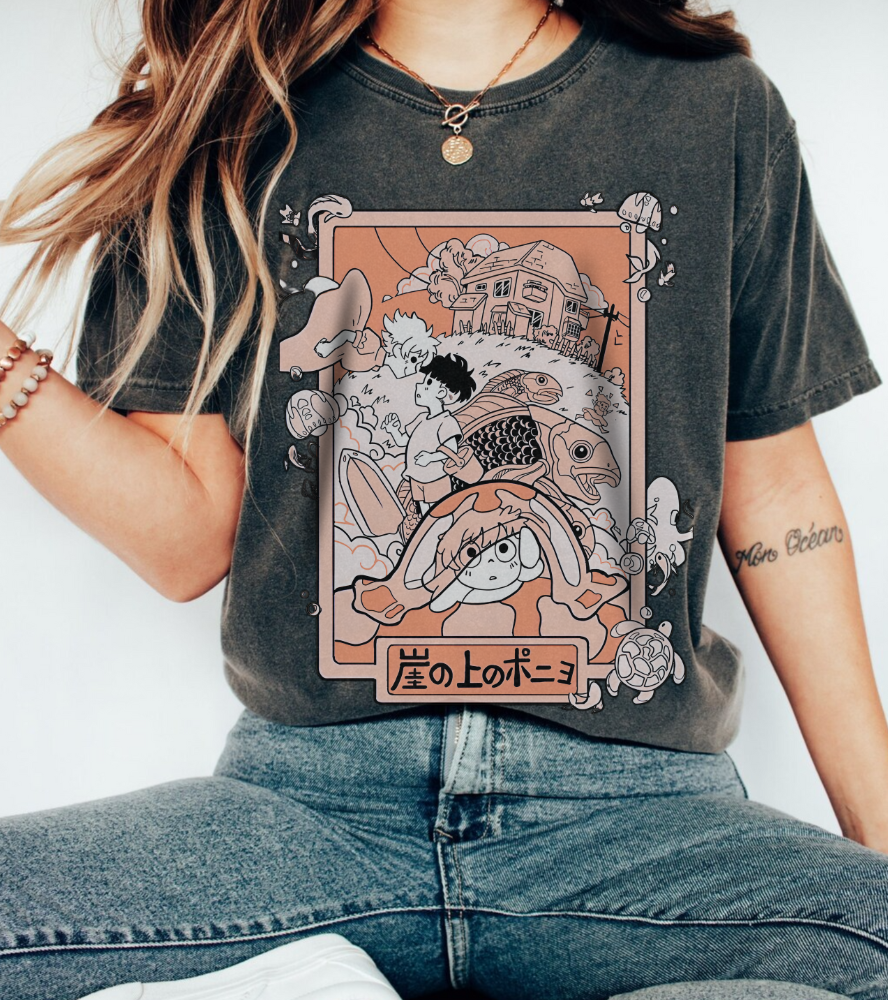 Ponyo Art T-Shirt – 100% Cotton Studio Ghibli Ocean Anime Tee