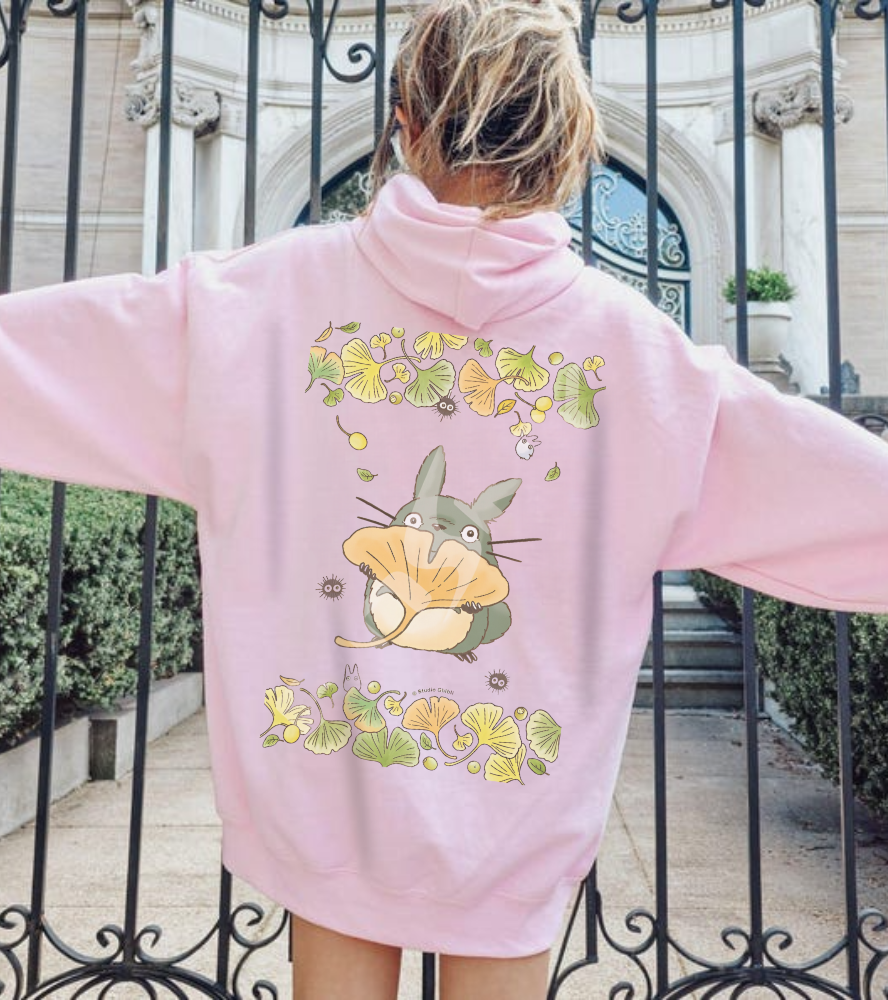 Totoro Flowers Dream Back Print Hoodie – 100% Cotton Gildan 18500 | Studio Ghibli Anime Hoodie