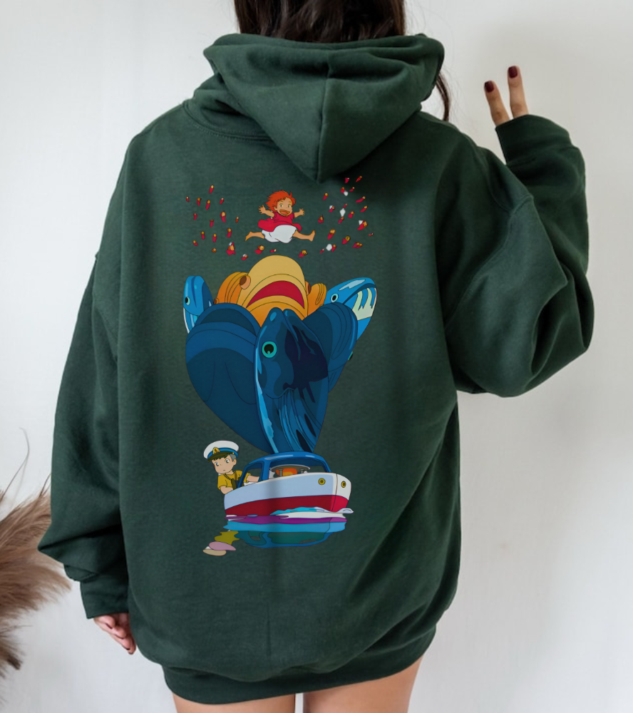 Ponyo and Sosuke Sea Dreams Back Print Hoodie – 100% Cotton Studio Ghibli Ocean Anime Apparel