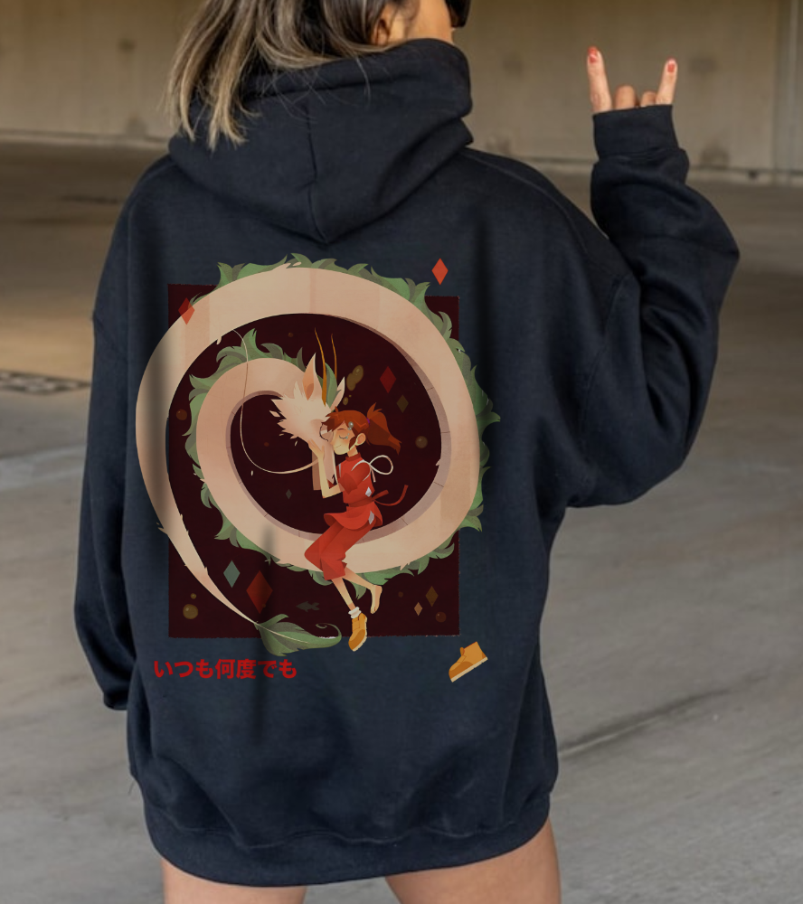Spirited Away Love Back Print Hoodie – 100% Cotton Studio Ghibli Anime Hoodie with Chihiro and Haku