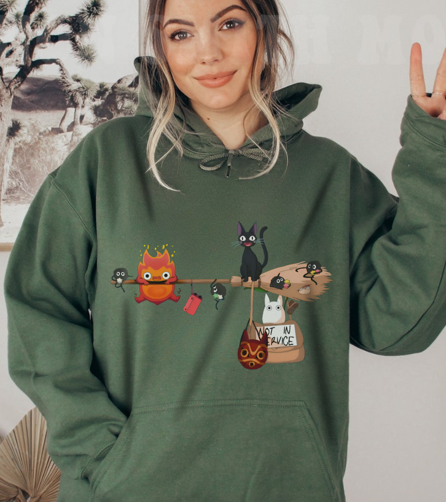Calcifer Jiji Soot Sprites Hoodie – 100% Cotton Studio Ghibli Anime Character Hoodie