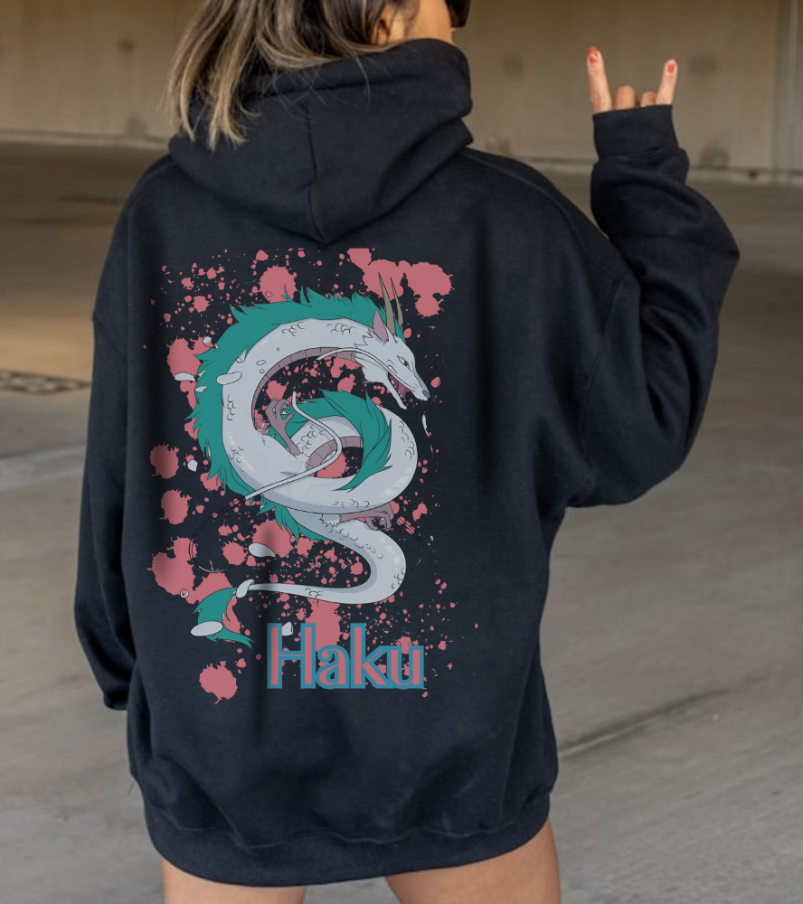 Haku Back Print Hoodie – 100% Cotton Spirited Away Dragon Hoodie | Studio Ghibli Anime Sweater