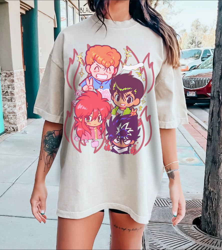 Yu Yu Hakusho T-Shirt – 100% Cotton Retro Anime Tee Featuring Yusuke and Team
