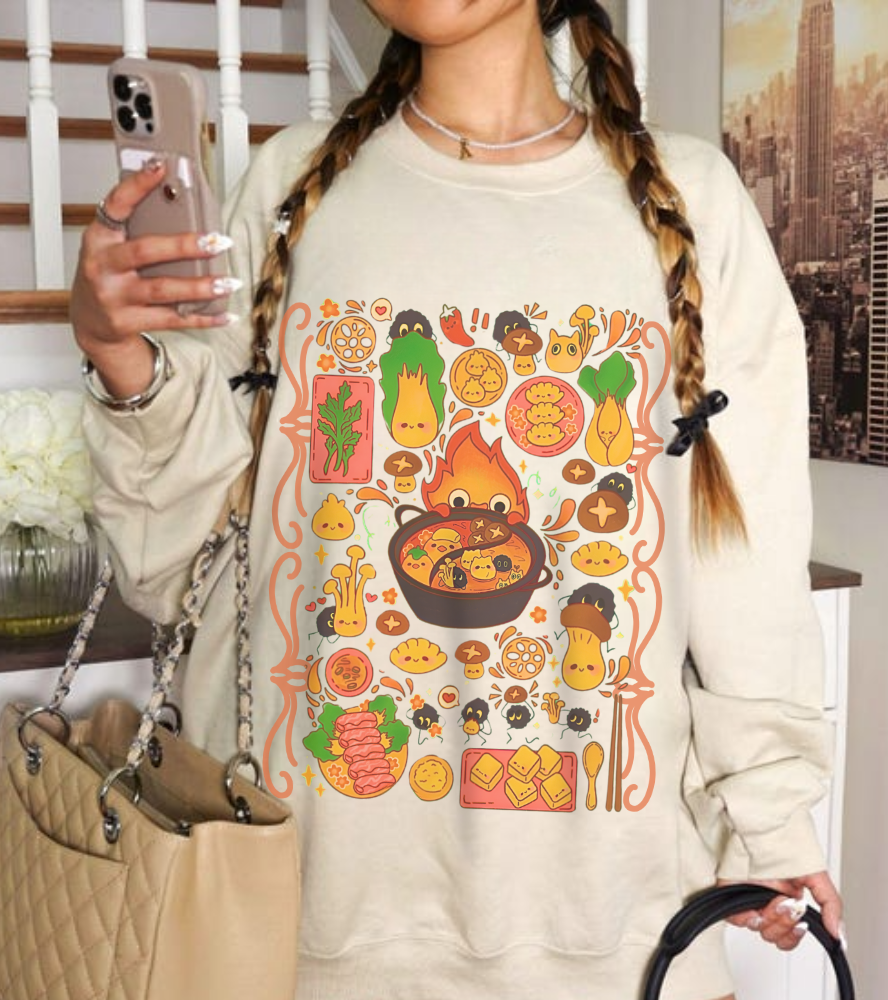 Calcifer Breakfast Sweatshirt – 100% Cotton Studio Ghibli Pullover from Howl’s Moving Castle