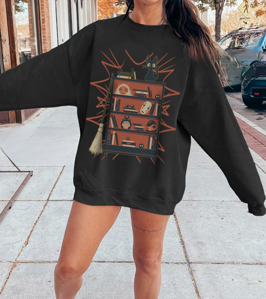 Jiji Sweatshirt – 100% Cotton Gildan 18000 | Kiki's Delivery Service Studio Ghibli Cozy Anime Pullover