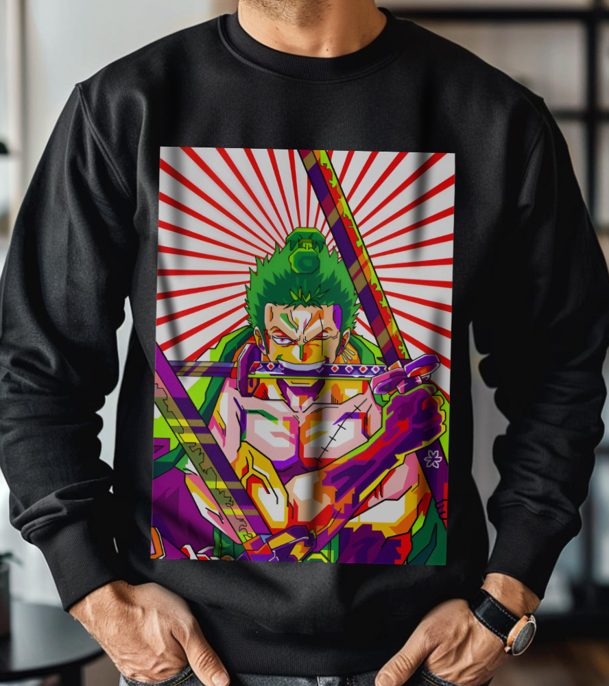 One Piece Zoro Style Sweatshirt – 100% Cotton Anime Pullover for Swordsman Fans