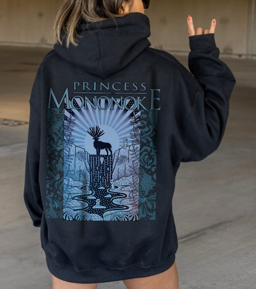 Mononoke Princess Forest Spirit Back Print Hoodie – 100% Cotton Studio Ghibli Anime Sweatshirt