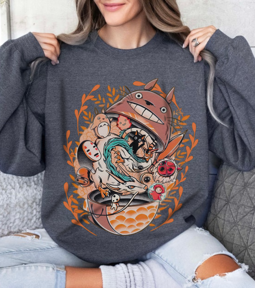 Totoro Matryoshka Ghibli Sweatshirt – Cozy 100% Cotton Anime Pullover for Studio Ghibli Fans