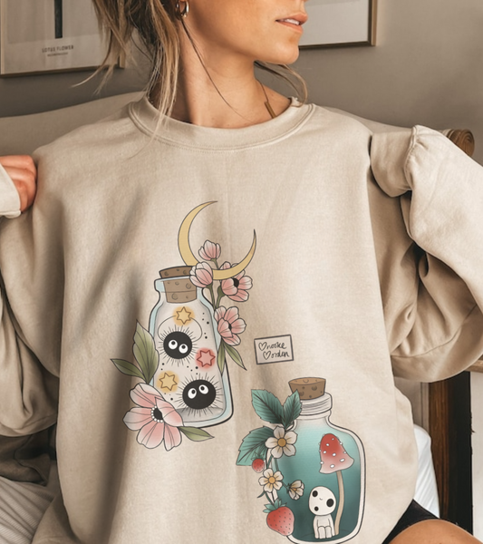 Soot Sprites Sweatshirt – 100% Cotton Gildan 18000 | Studio Ghibli Cozy Anime Pullover