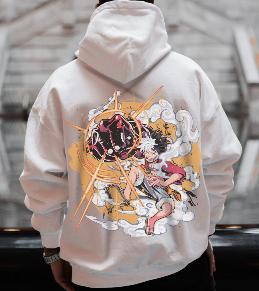 Power Luffy Back Print Hoodie – 100% Cotton One Piece Anime Pullover