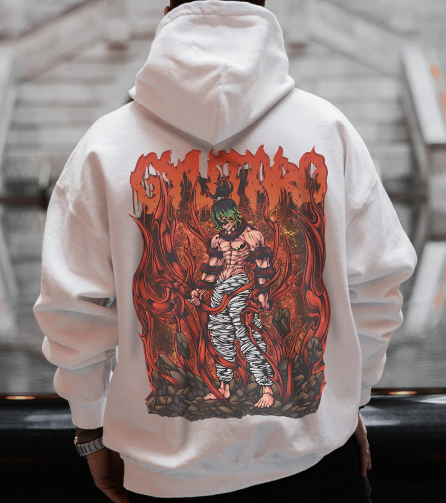 Gyutaro Demon Slayer Back Print Hoodie – 100% Cotton Anime Hoodie for Upper Moon Six Fans