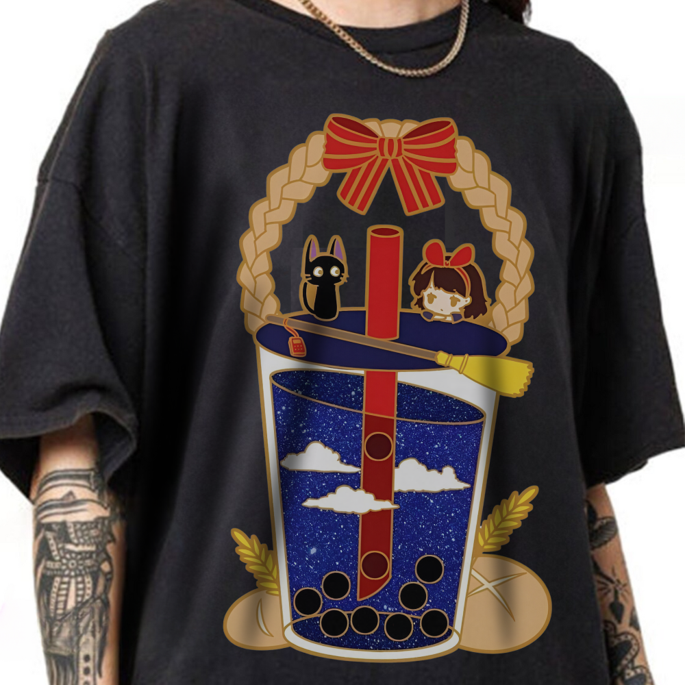 Kiki’s Delivery Service Smoothie Art T-Shirt | 100% Cotton Studio Ghibli Anime Tee