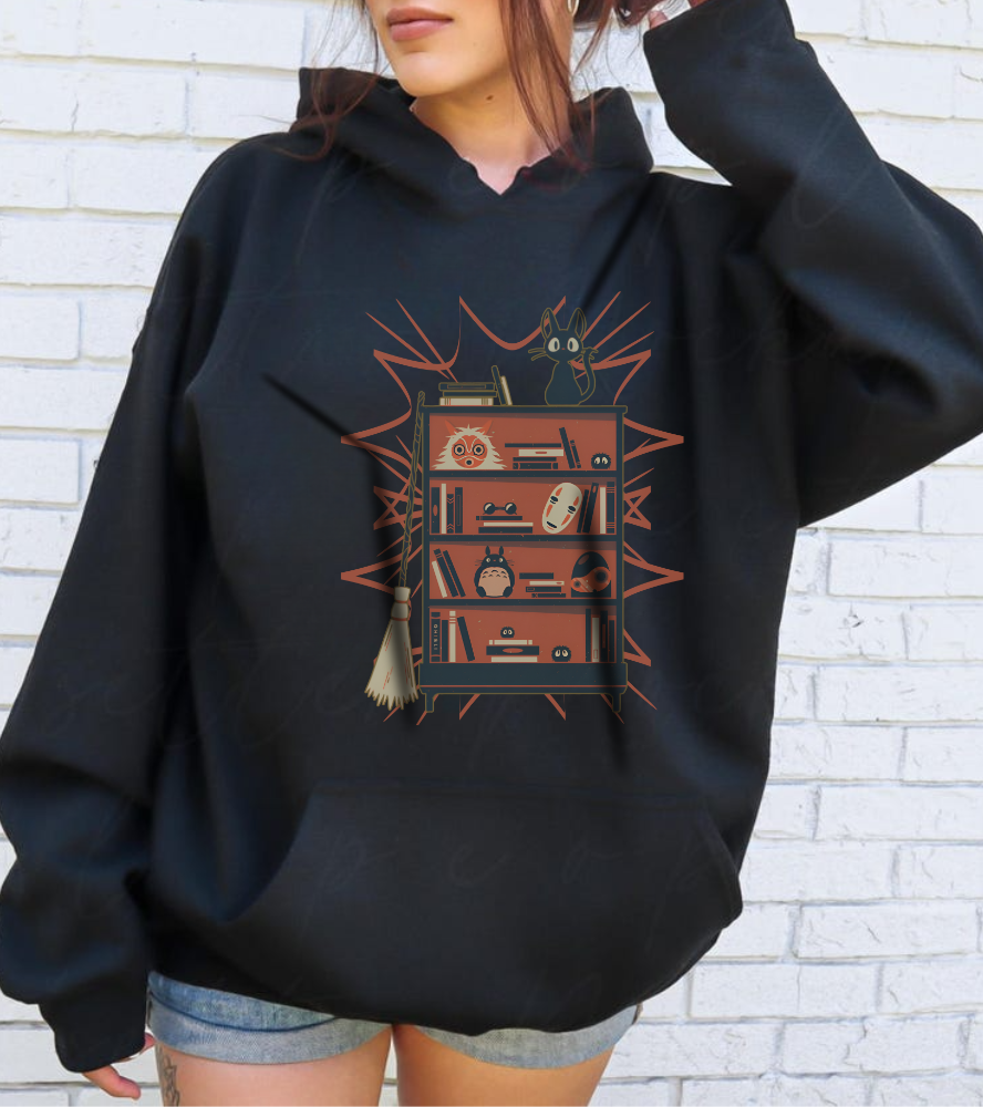 Jiji Hoodie – 100% Cotton Gildan 18500 | Kiki's Delivery Service Studio Ghibli Cute Anime Hoodie