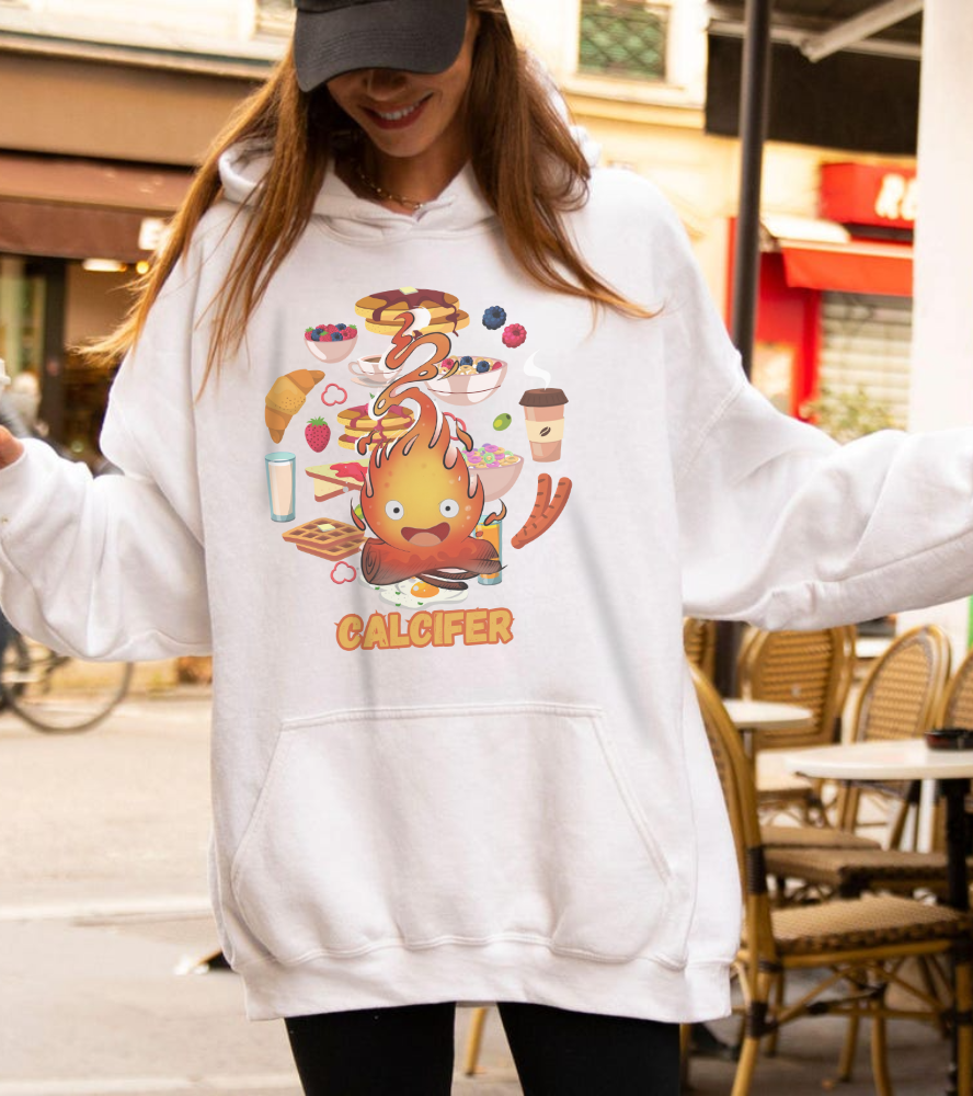 Calcifer Breakfast Demon Hoodie – 100% Cotton Anime Hooded Sweatshirt for Studio Ghibli Fans
