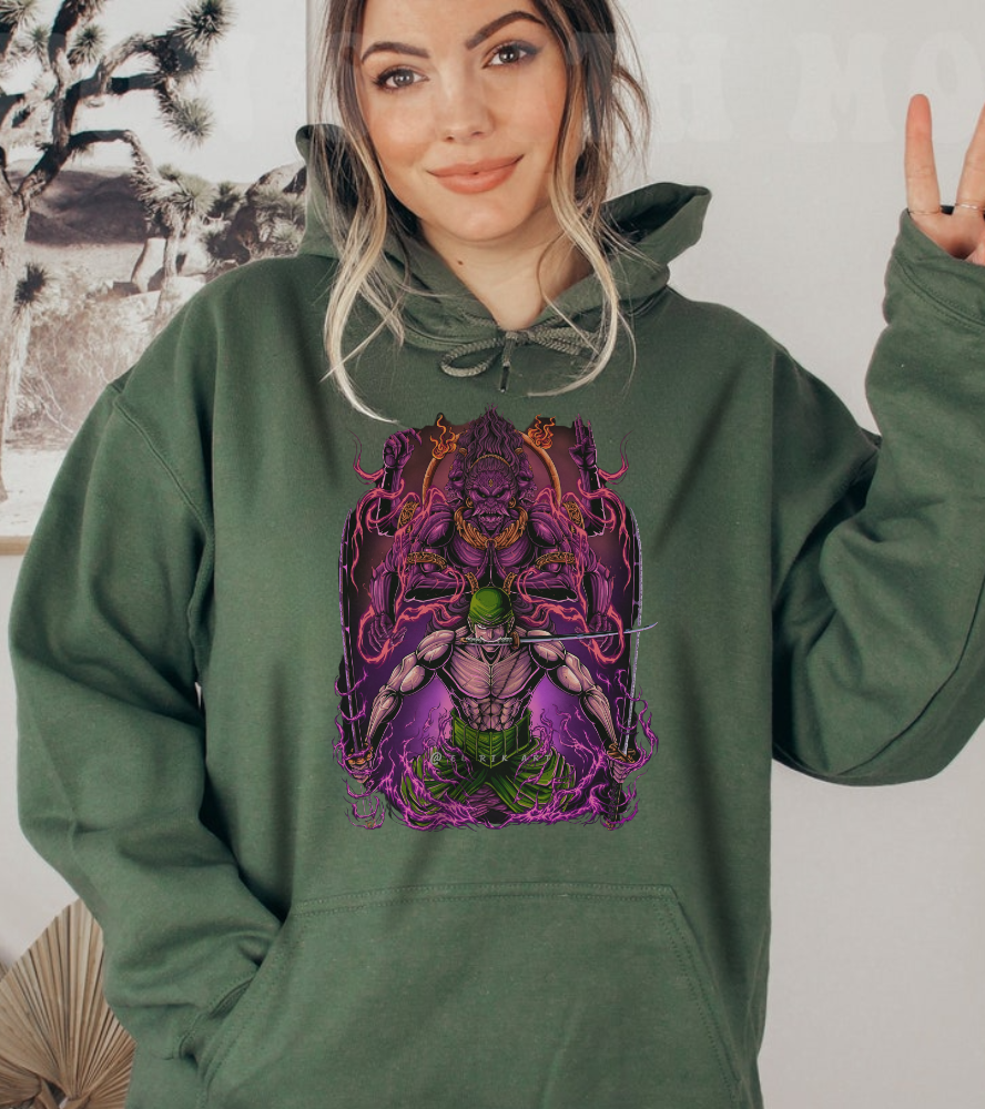 Roronoa Zoro Hoodie – 100% Cotton One Piece Anime Pullover for Fans