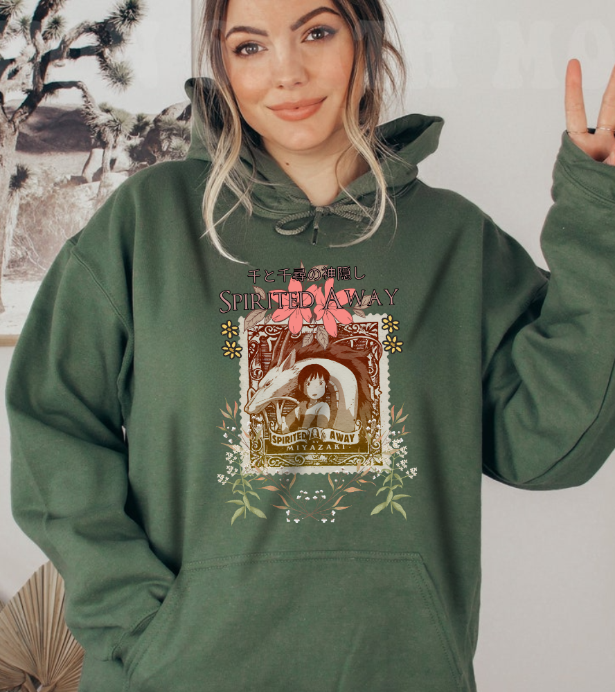 Spirited Away Philately Hoodie – 100% Cotton Anime Hoodie with Stamp-Inspired Design for Ghibli Fans