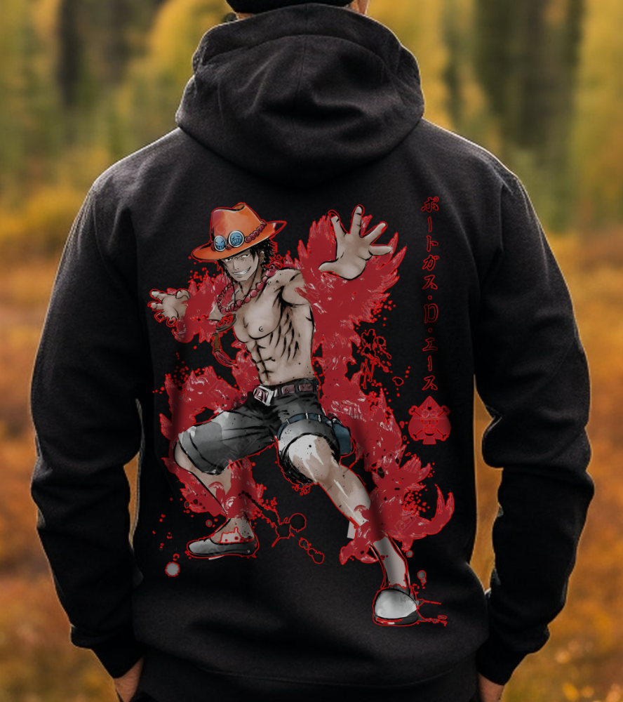 Portgas D. Ace Back Print Hoodie – 100% Cotton One Piece Anime Sweatshirt