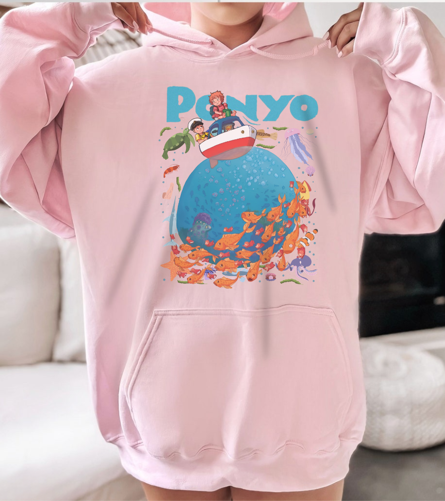 Ponyo and Sosuke Boat Adventure Hoodie – 100% Cotton Studio Ghibli Inspired Pullover