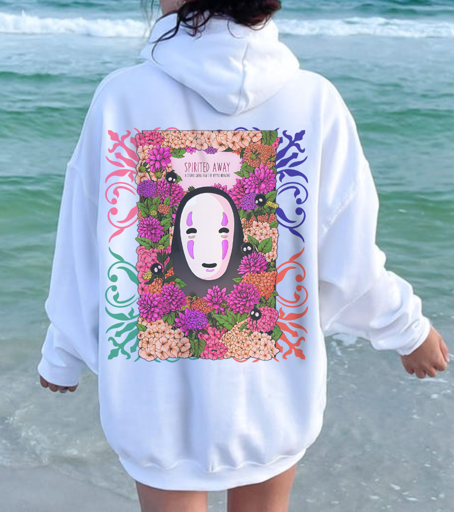 No Face Back Print Hoodie – Spirited Away Ghibli | 100% Cotton Gildan 18500 Anime Hoodie
