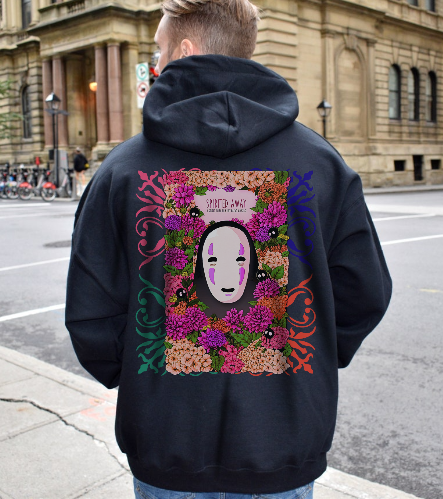 No Face Back Print Hoodie – Spirited Away Ghibli | 100% Cotton Gildan 18500 Anime Hoodie