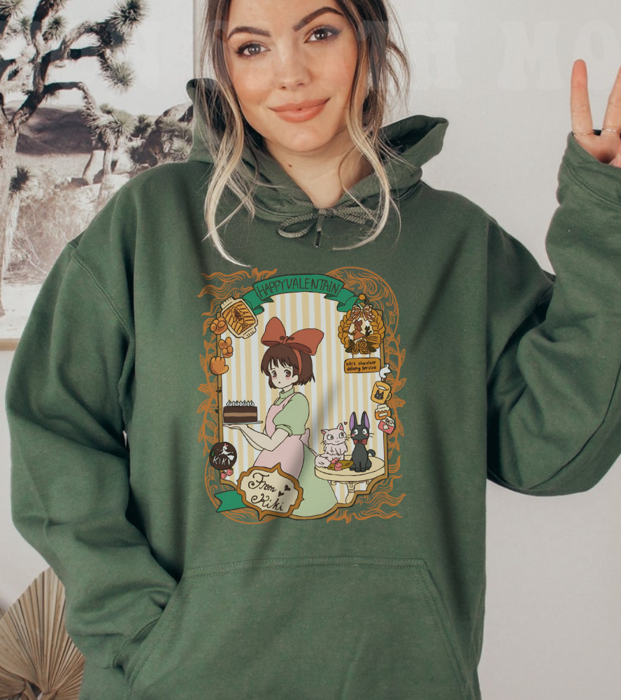 Kiki Happy Studio Ghibli Hoodie – 100% Cotton Kiki’s Delivery Service Hoodie for Anime Lovers