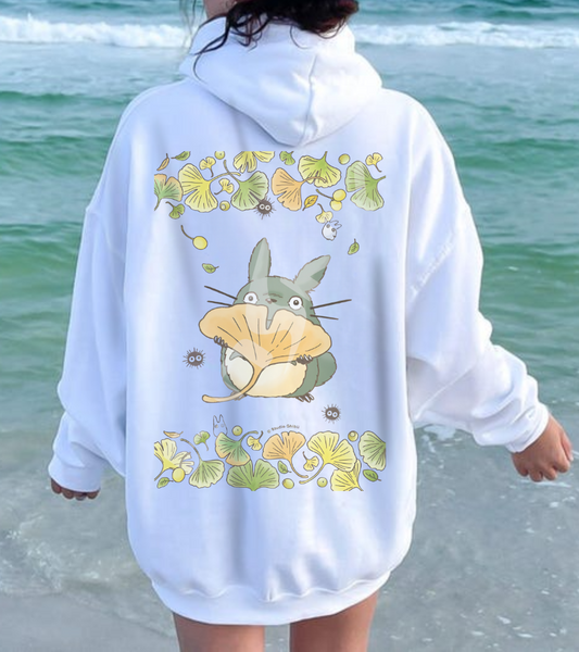 Totoro Flowers Dream Back Print Hoodie – 100% Cotton Gildan 18500 | Studio Ghibli Anime Hoodie