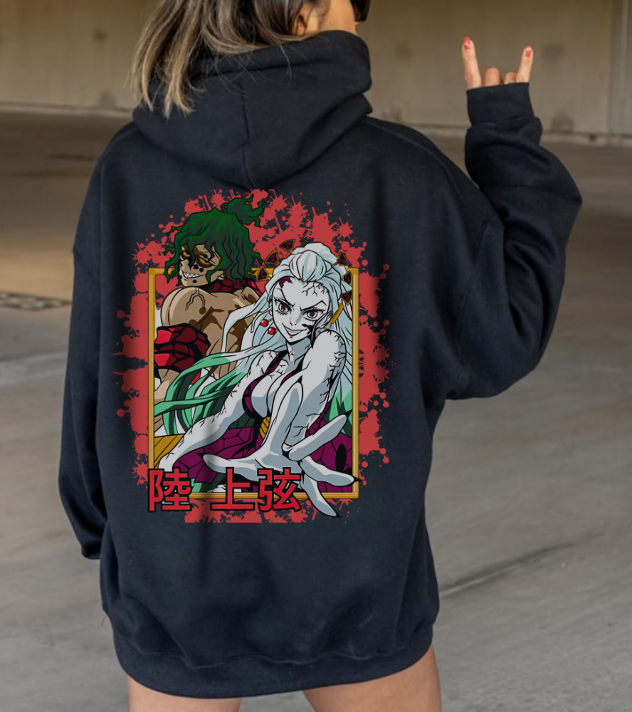 Daki Gyutaro Demon Slayer Back Print Hoodie – 100% Cotton Anime Hoodie for Upper Moon Fans