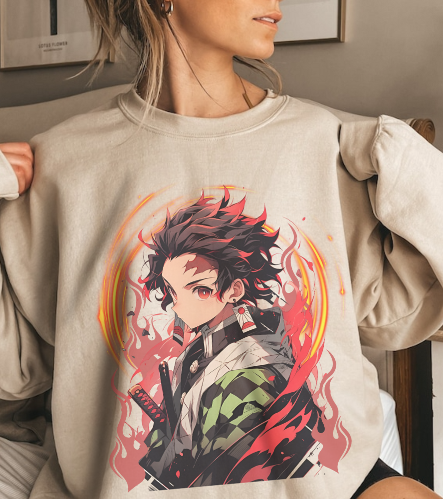 Tanjiro Kamado Demon Slayer Sweatshirt – 100% Cotton Anime Pullover for Kimetsu no Yaiba Fans