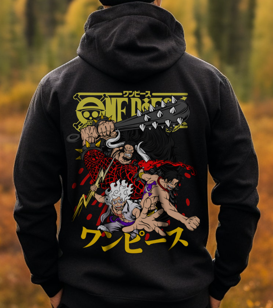 Kaido, Luffy & Ace Back Print Hoodie – 100% Cotton One Piece Anime Sweatshirt