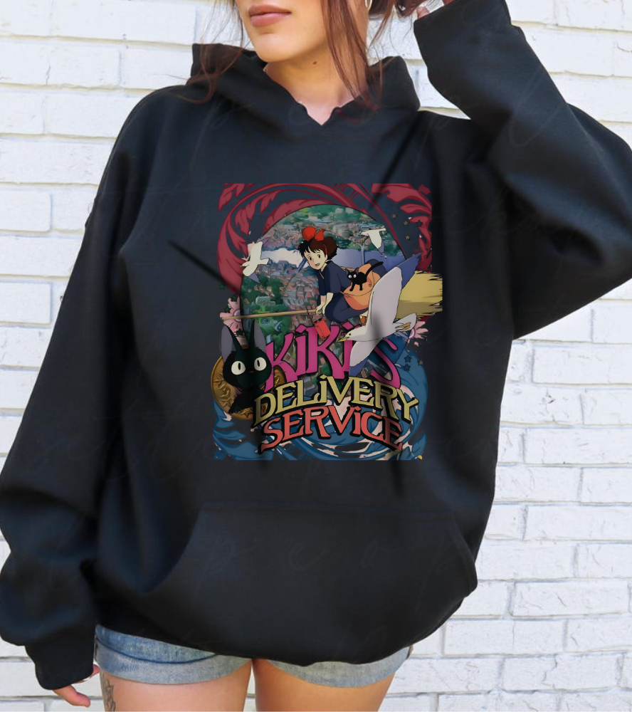 Kiki's Delivery Service Art Hoodie – 100% Cotton Studio Ghibli Anime Pullover for Fans