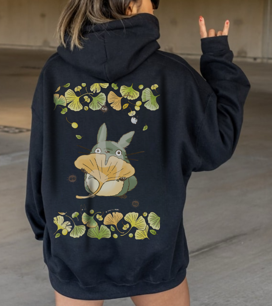 Totoro Flowers Dream Back Print Hoodie – 100% Cotton Gildan 18500 | Studio Ghibli Anime Hoodie