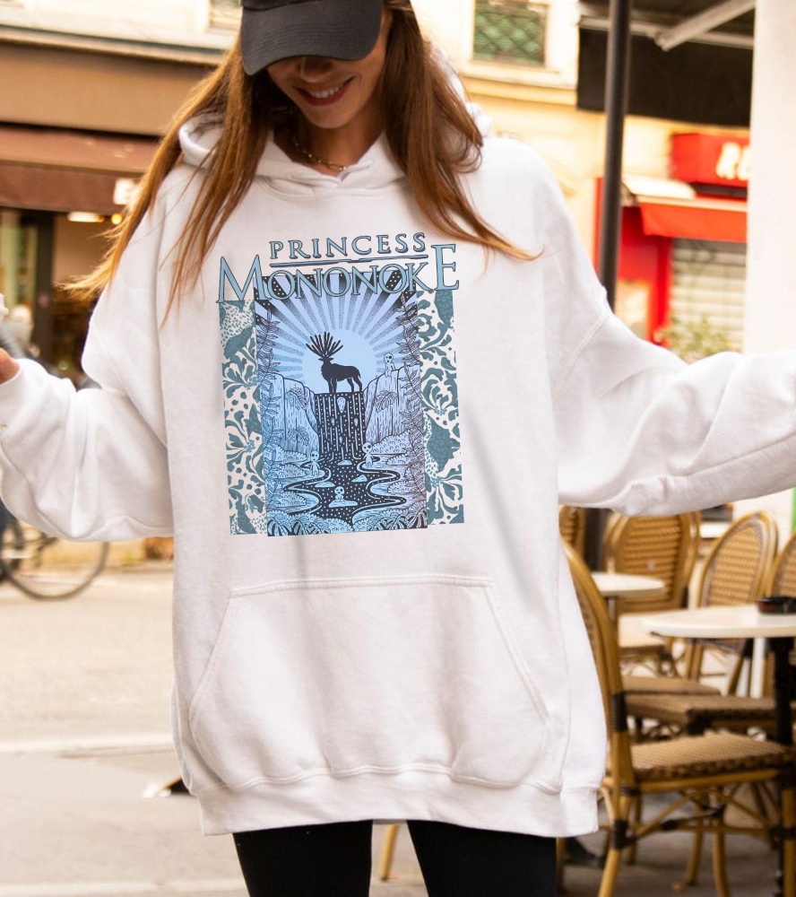 Mononoke Princess Forest Spirit Hoodie 100% Cotton Studio Ghibli Inspired Anime Pullover