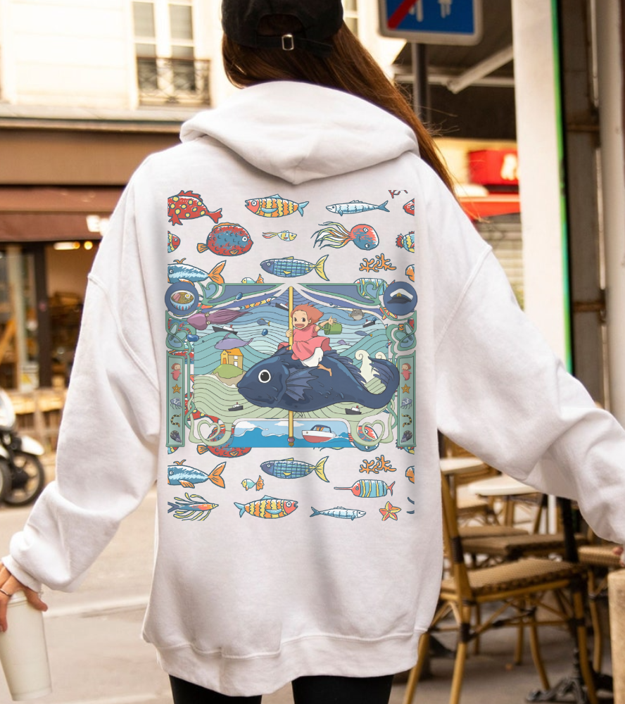 Ponyo Sea Love Back Print Hoodie – 100% Cotton Studio Ghibli Hoodie with Ocean-Inspired Design